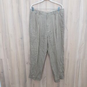 Vintage Joseph & Feiss Mens Linen Pants 35 Tan Pleated Resort Trousers Old Money